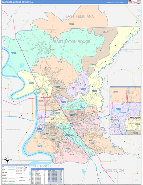 E. Baton Rouge Parish (County), LA Wall Map
